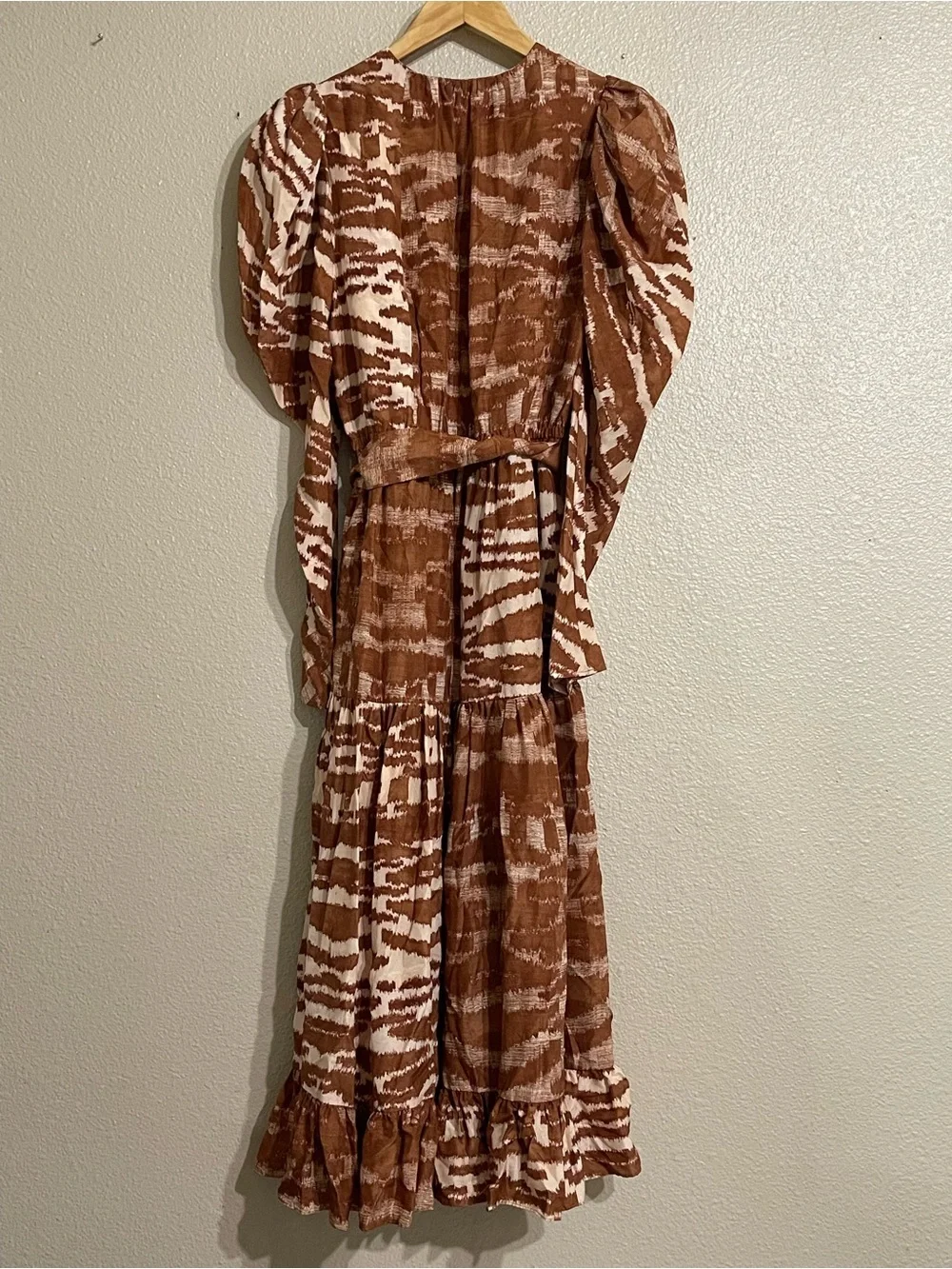 New Ulla Johnson Leila Belted Printed Silk Midi Dress Brown Sz 4 - Picture 6 of 12